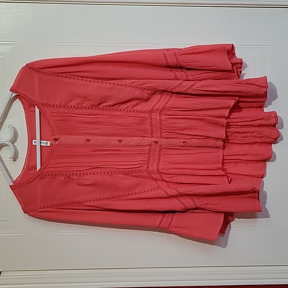 Mollorello Salmon Pink 3/4 Flowy Sleeve Boho Peasant Top US S